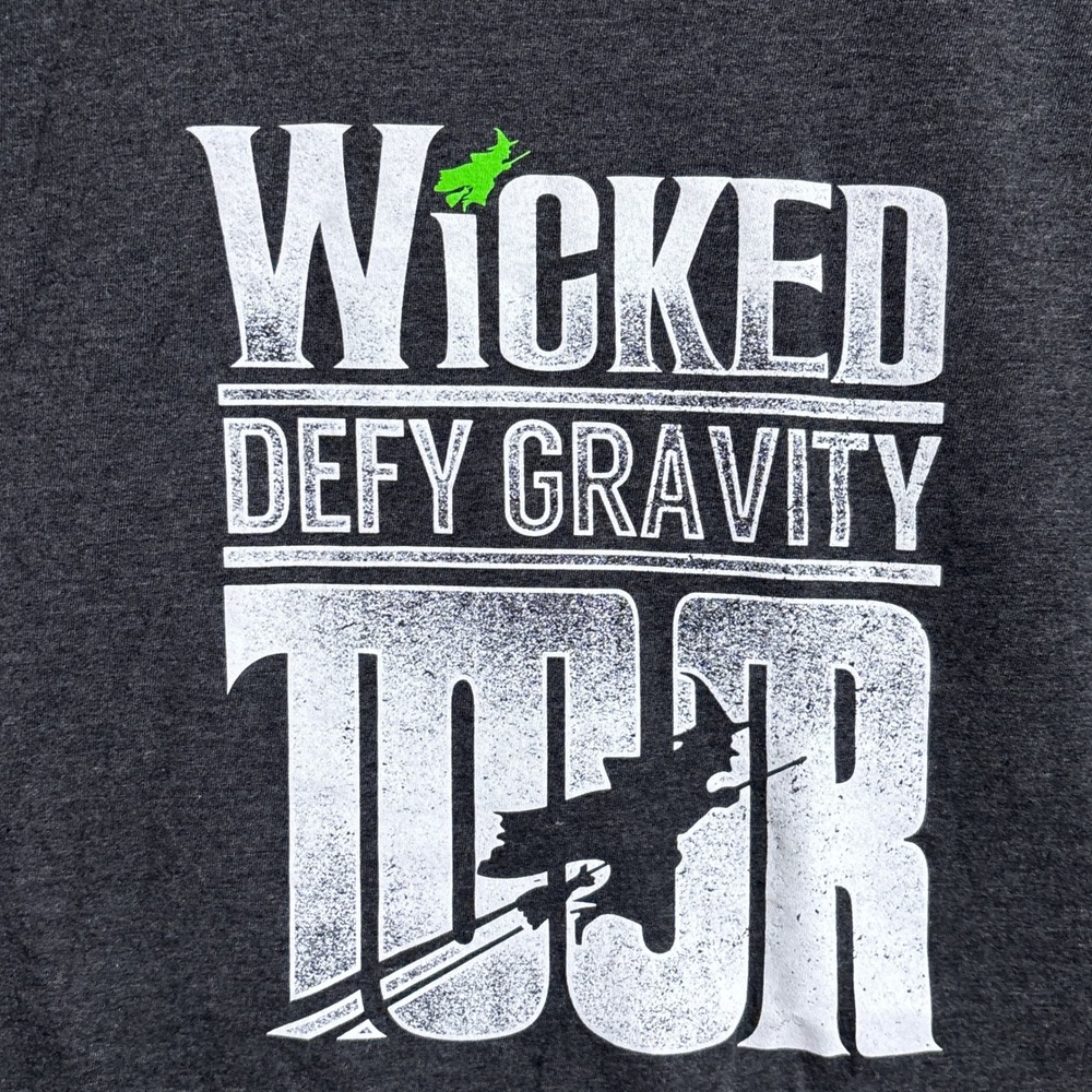 Wicked Defy Gravity Tour T Shirt L Gray Cotton Broadway Musical Merch Graphic